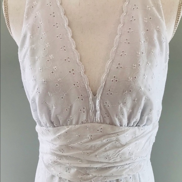 White Eyelet Summer Dress with Waist Flattering Cumberbund - Picture 2 of 4
